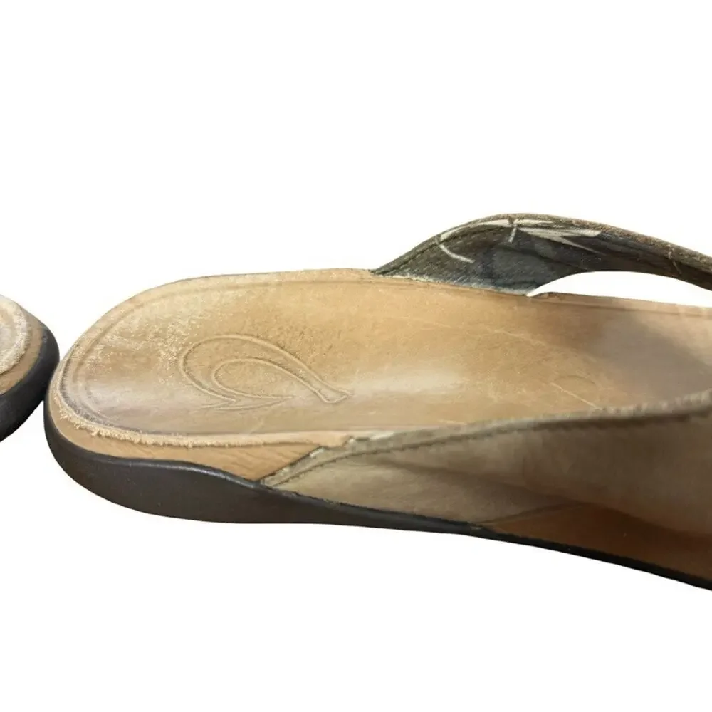 OluKai Tuahine Mens Leather Thongs Flip Flop Beach Vacation Sandals Shoes sz 9